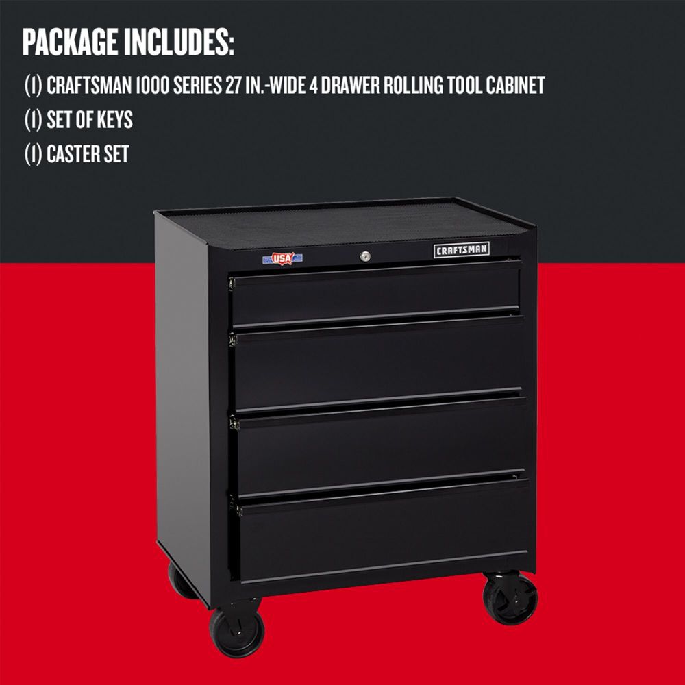 CRAFTSMAN 1000 Series 27 Inch Wide 4 Drawer Rolling Tool Cabinet, Black, large image number 11
