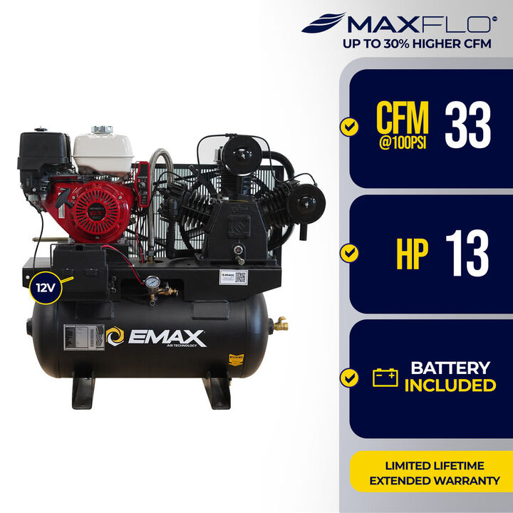 EMAX 26 CFM 30 Gallon Horizontal Air Compressor with 13HP Honda Gas Engine, large image number 1