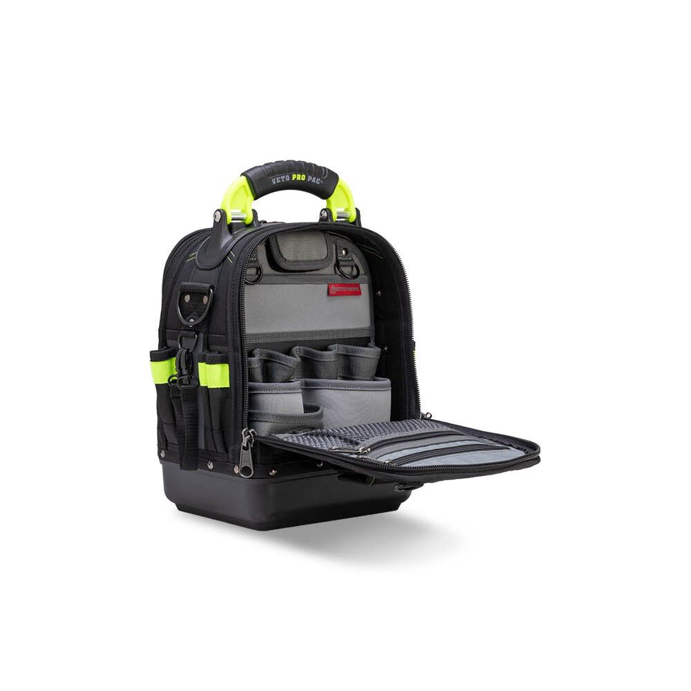 Veto Pro Pac 35 Lbs Medium Zippered Tech Tool Backpack, Black/Hi-Viz Yellow , large image number 4