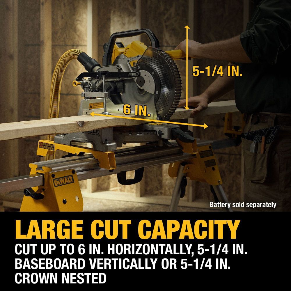 DEWALT 20V MAX* XR 10 Inch Double Bevel Fixed Miter Saw, Compact Miter Saw Stand, & 5Ah Starter Kit Bundle, large image number 11