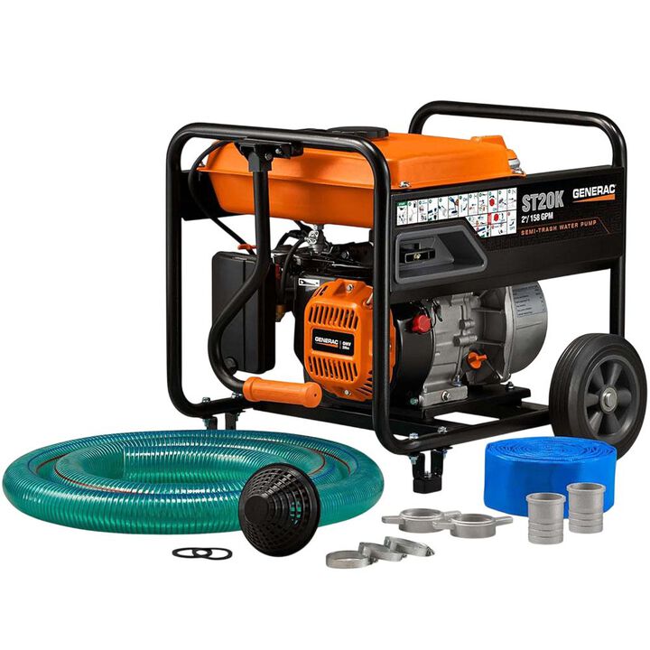 Generac 2in Semi-Trash Water Pump with Hose and Wheel Kit