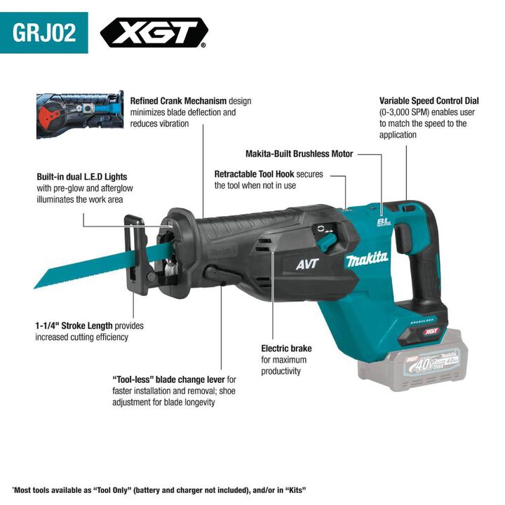 Makita 40V max XGT AVT Orbital Recipro Saw (Bare Tool), large image number 5