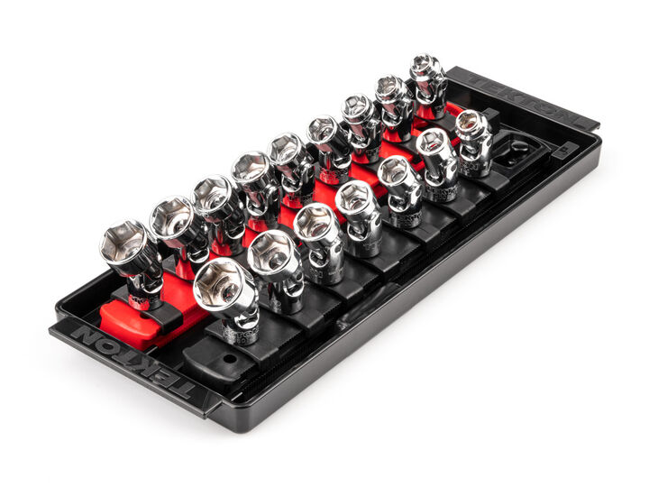 Tekton 1/4 Inch 6 Point U-Joint Socket Set, 16 Pieces (1/4-9/16 Inch, 6-14 mm)