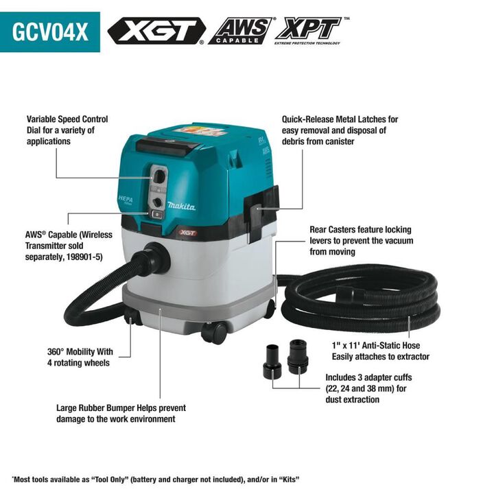 Makita 40V max XGT 4 Gallon HEPA Dry Dust Extractor Kit, large image number 24