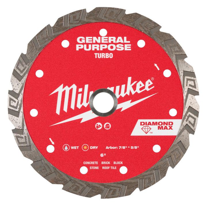 Milwaukee Diamond Max 6 Inch Turbo Rim Diamond Blade for Masonry