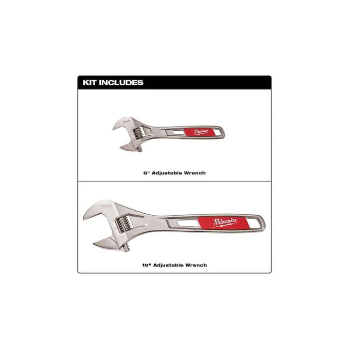 Milwaukee 2 Piece 6 and 10 Inch Wrench Set, 15 Inch Adjustable Wrench Bundle, large image number 3