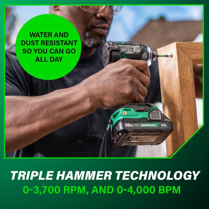 Metabo HPT 18V Cordless Triple Hammer Impact Driver 2Ah Batteries Kit, large image number 6