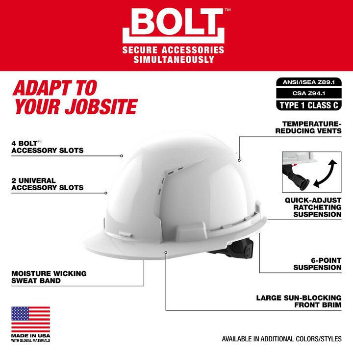 Milwaukee Orange Front Brim Vented Hard Hat with 6pt Ratcheting Suspension Type 1 Class C & BOLT USB Cooling Fan Bundle, large image number 2