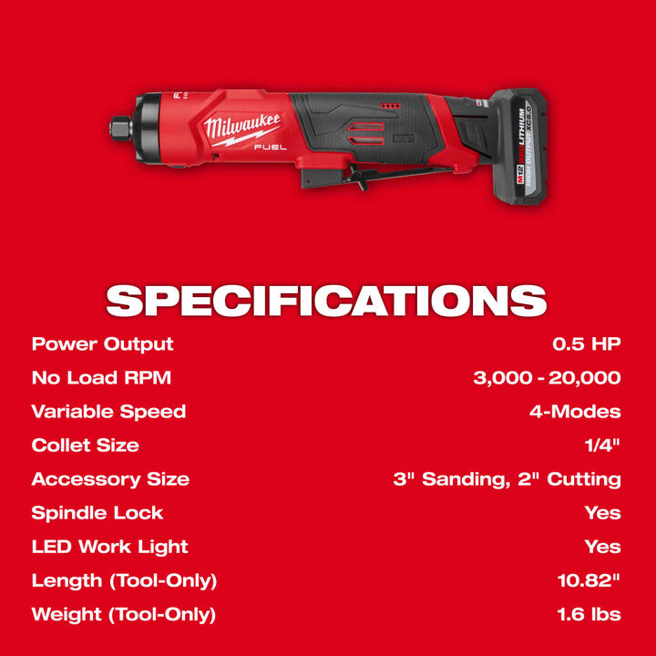 Milwaukee M12 FUEL 1/4 Inch Straight Die Grinder Kit, large image number 7