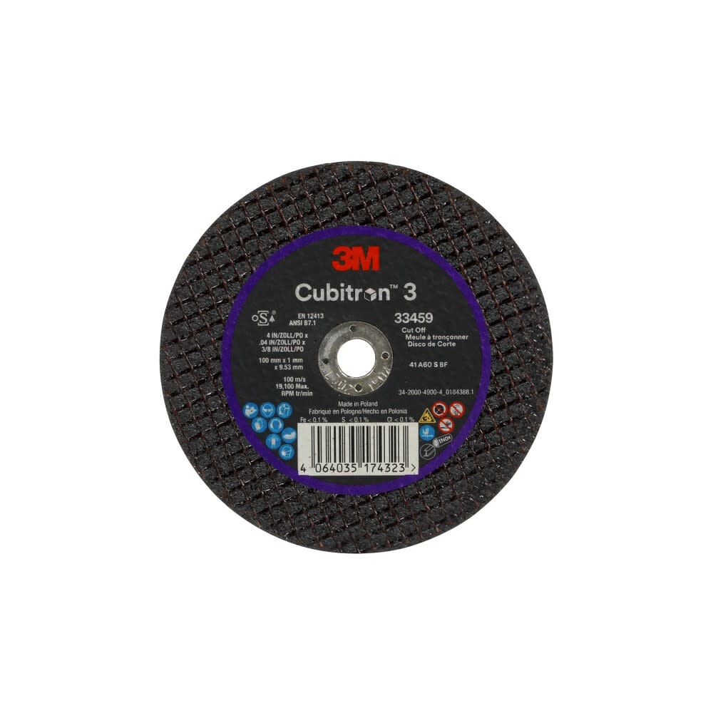 3M Cubitron 3 100 mm x 1 mm x 9.53 mm Ceramic Cut-Off Wheel, 5 Pack, large image number 1