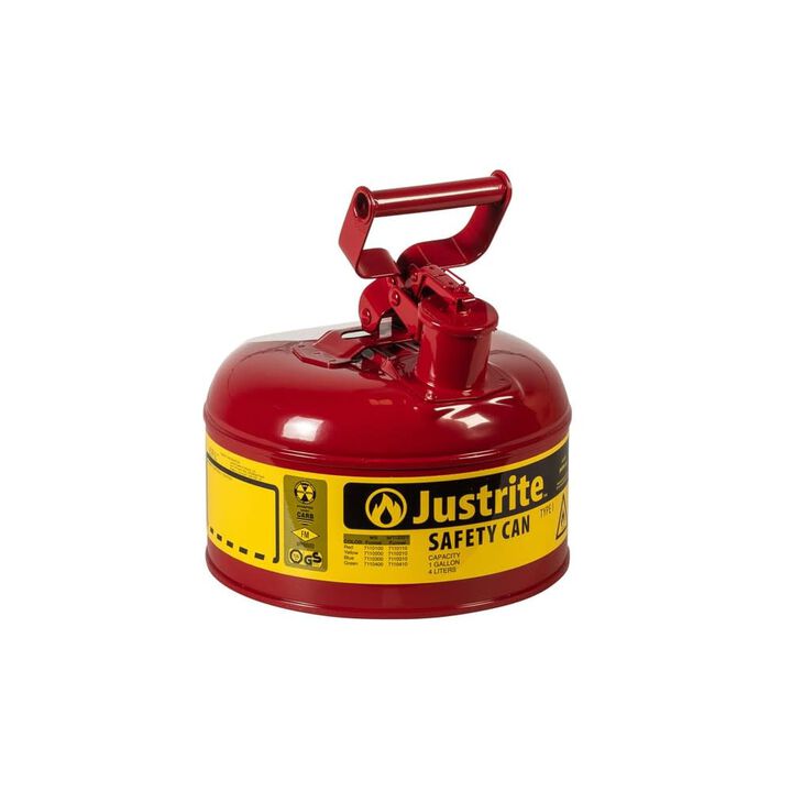 Justrite 1 Gal Steel Safety Red Gas Can Type I with Flame Arrester