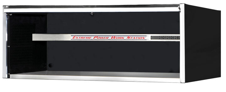 Extreme Tools 72in Black Power Workstation Hutch with Chrome