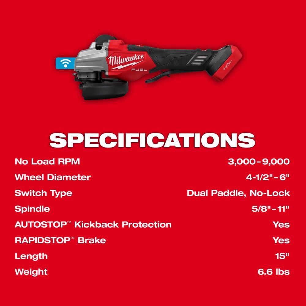 Milwaukee M18 FUEL 4 1/2 Inch - 6 Inch Dual Trigger Braking Grinder Paddle Switch with ONE KEY (Bare Tool), large image number 10