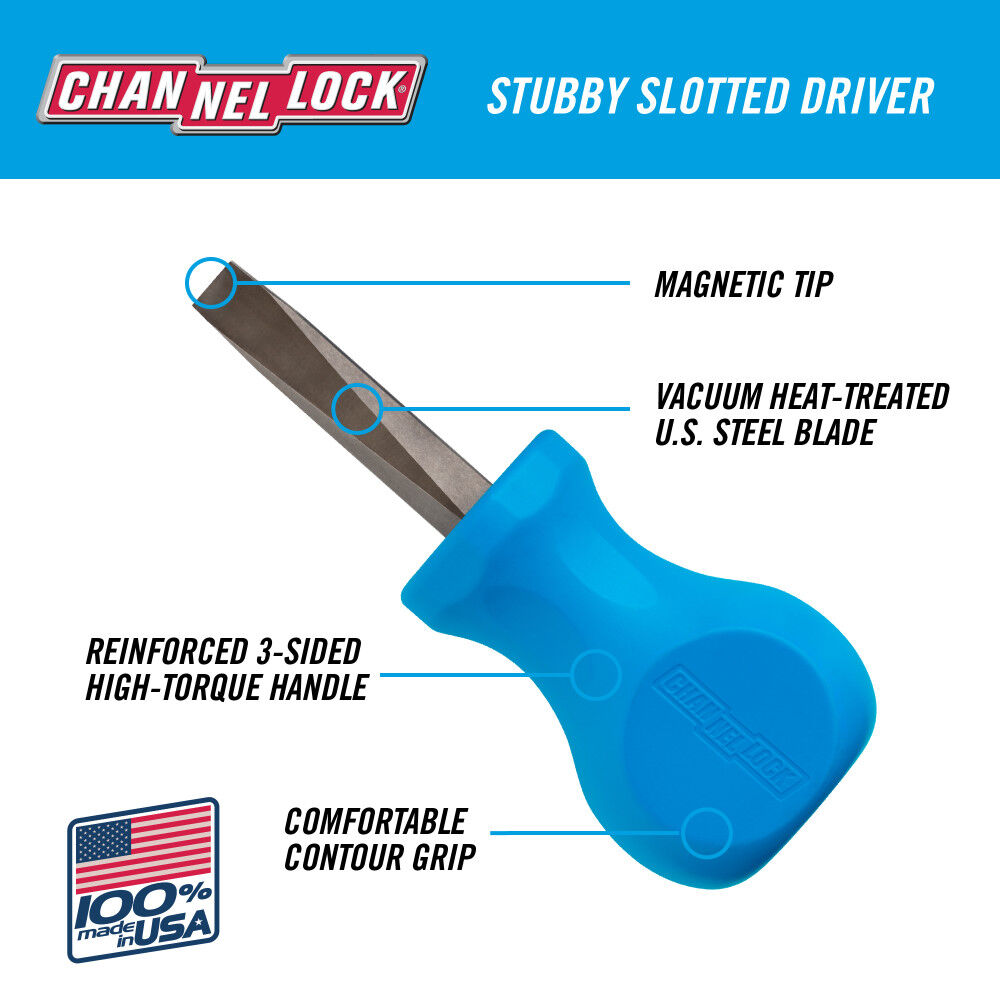 Channellock 1/4 Inch x 1-1/2 Inch Stubby Slotted Screwdriver, large image number 4
