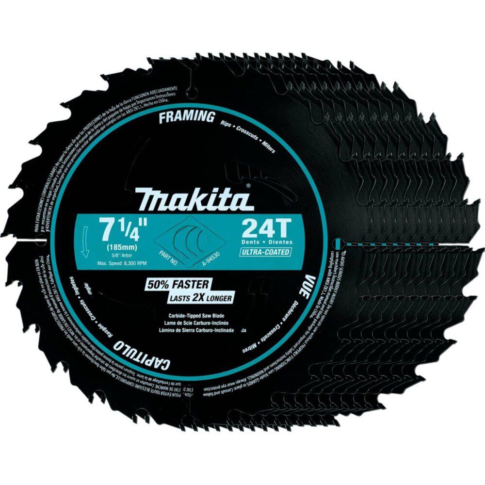 Makita 7 1/4 Inch 24T Carbide Tipped Ultra Coated Framing Circular Saw Blade 10 Pieces, large image number 1