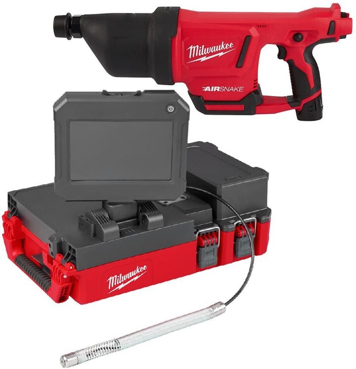Milwaukee M12 75 Foot Drain Camera w/ PACKOUT Compatibility & M12 AIRSNAKE Drain Cleaning Air Gun Kit-B Bundle