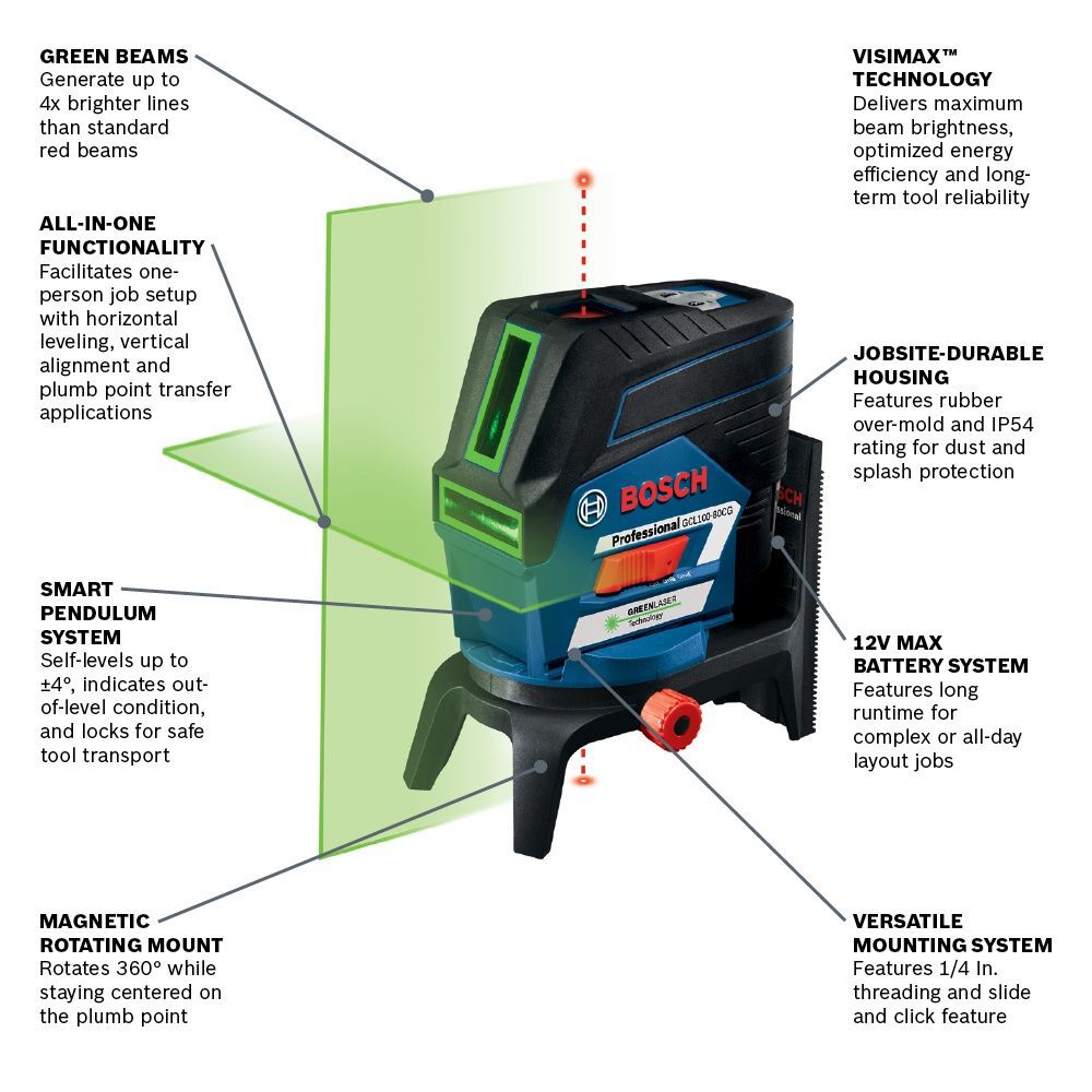 Bosch 12V Max Connected Green-Beam Cross-Line Laser with Plumb Points Kit Reconditioned, large image number 11