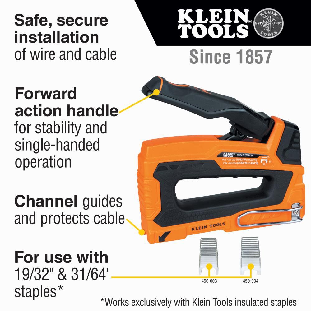 Klein Tools Loose Cable Stapler with 19/32 Inch and 31/64 Inch Insulated Staples, large image number 2