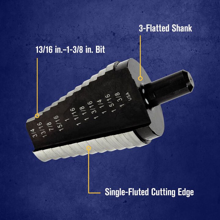 Irwin 1-3/16in to 1-3/8in Step-Drill Bit, 1/2in Shank, large image number 3