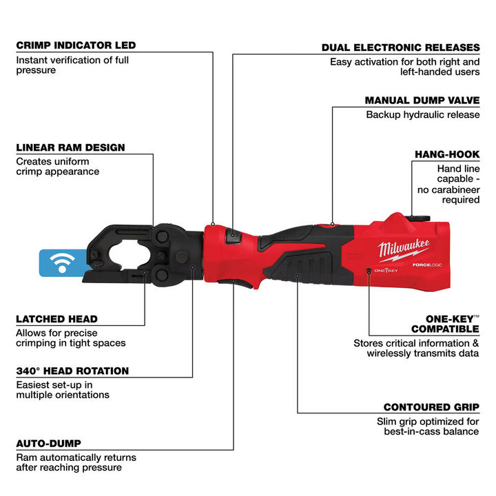 Milwaukee M18 FORCE LOGIC 6T Latched Linear Utility Crimper & M18 REDLITHIUM XC 18V 5Ah Battery Pack Bundle, large image number 5