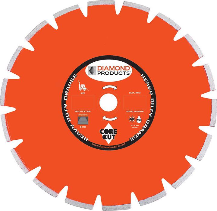 Diamond Products 14in x .125in x 1in Heavy Duty Orange Dry Green Concrete Walk Behind Saw Blade