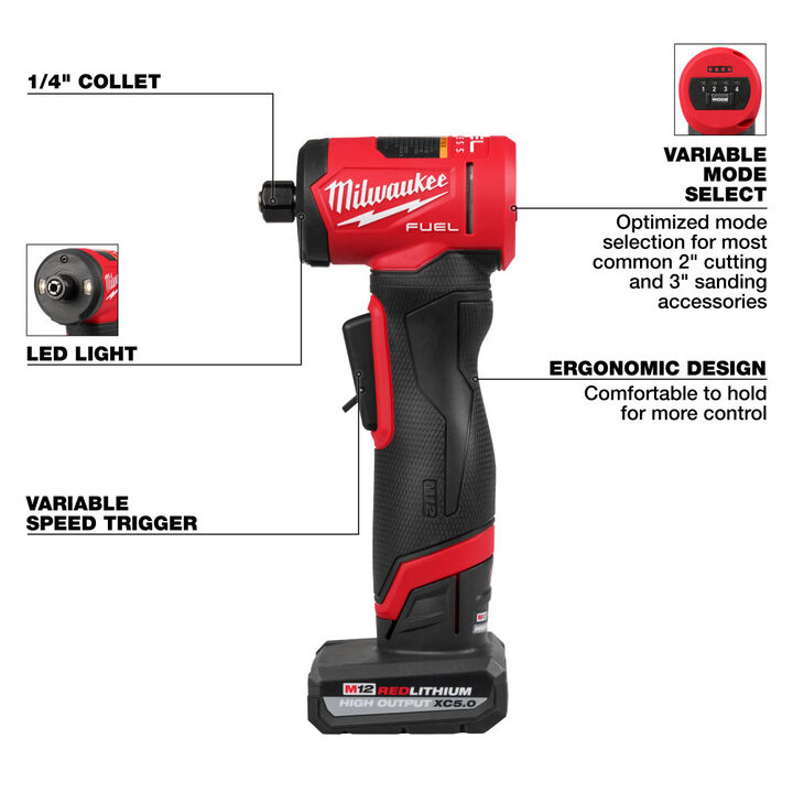 Milwaukee M12 FUEL 1/4 Inch Right Angle Die Grinder Kit, large image number 6