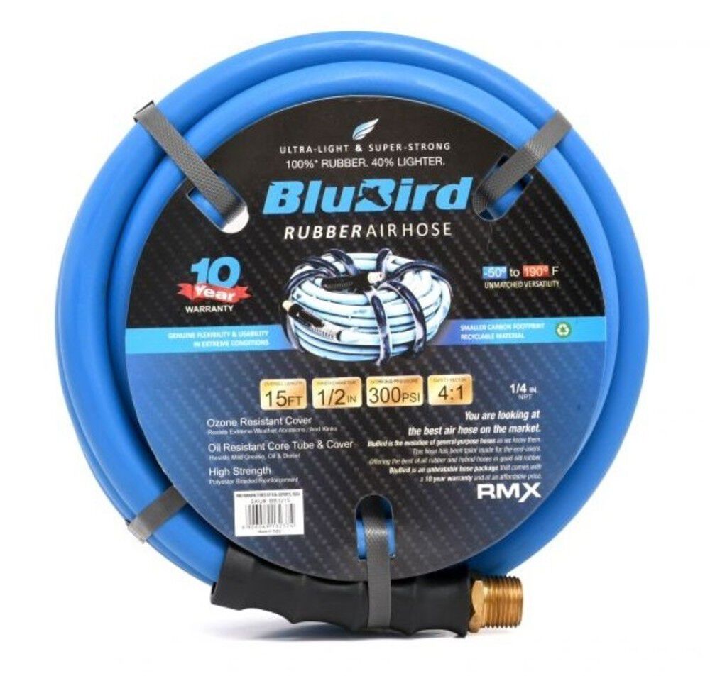 BluBird 1/2 Inch x 15 Ft. Rubber Air Hose Assembly, large image number 1