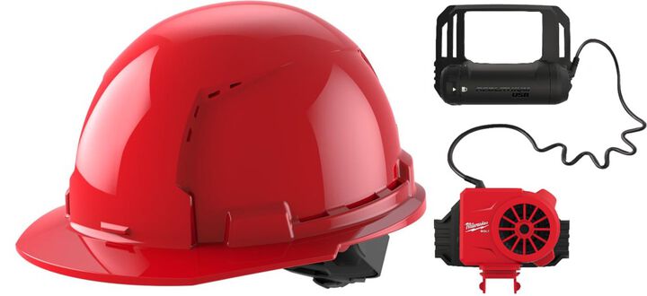 Milwaukee Front Brim Vented Hard Hat with 4pt Ratcheting Suspension Type 1 Class C & BOLT Cooling Fan, swatch
