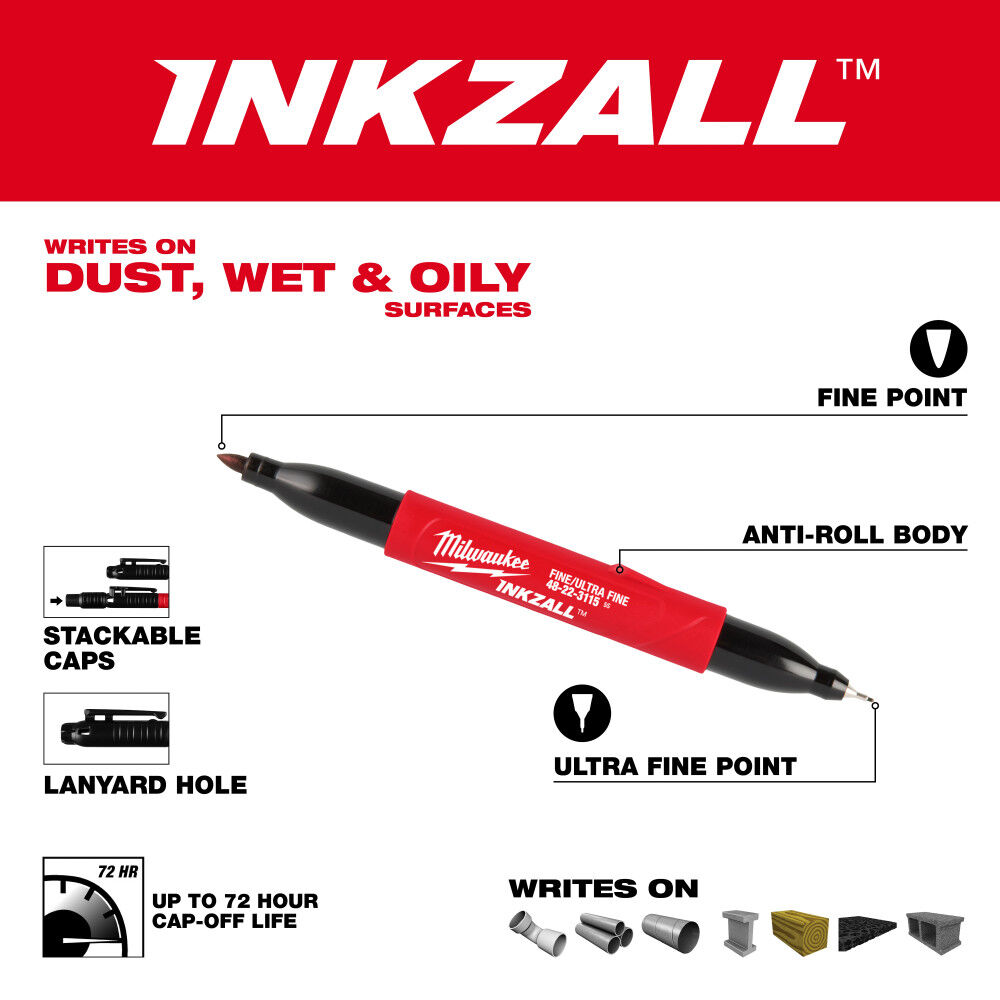 Milwaukee INKZALL Double-Sided Jobsite Fine Ultra Fine and Fine Tip Marker Black, large image number 2