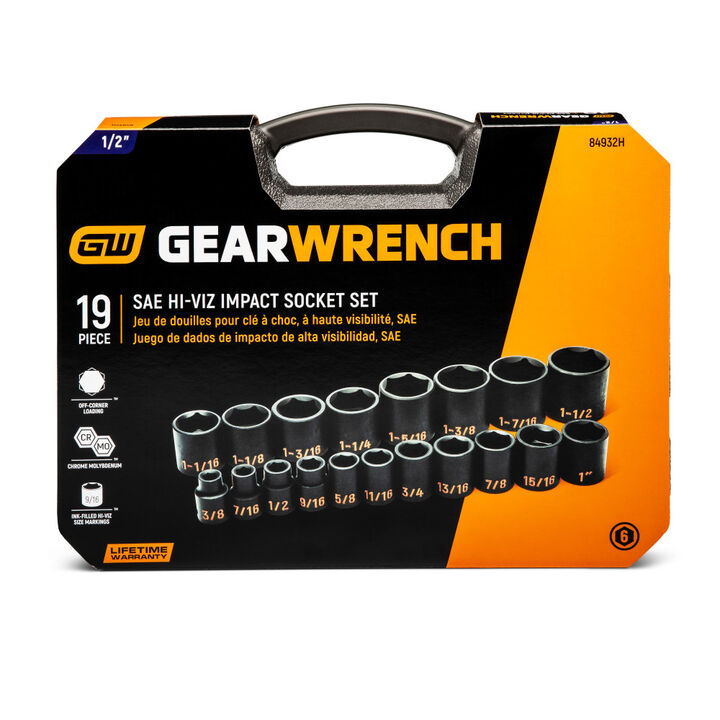 GEARWRENCH 1/2 Inch Drive 6 Point SAE Hi-Viz Impact Socket Set 19 Pieces, large image number 3
