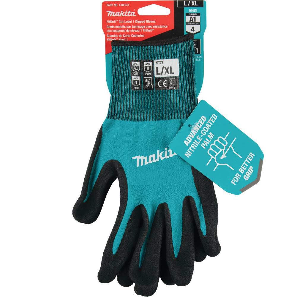 Makita FitKnit Gloves Cut Level 1 Nitrile Coated Dipped L/XL, large image number 3