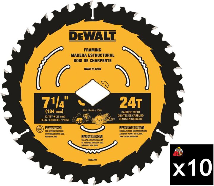 DEWALT 7 1/4 Inch 24T Pack of 10 Worm Drive Bulk Saw Blades
