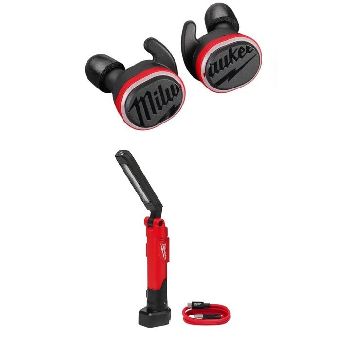 Milwaukee USB Bluetooth Jobsite Ear Buds, USB Stick Light with Magnet Bundle