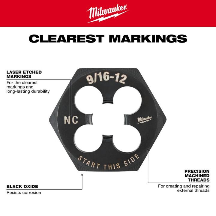 Milwaukee 9/16 in -18 NF 1-7/16 in  Hex Threading Die, large image number 4