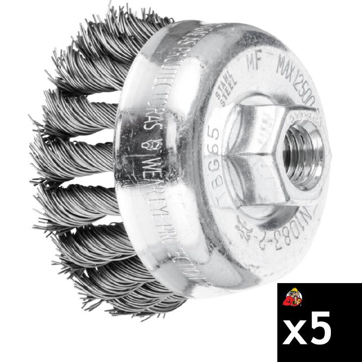 Pferd 2-3/4 Inch, 0.02 Inch Carbon Steel Knot Wire Cup Brush Bundle, 5 Pieces