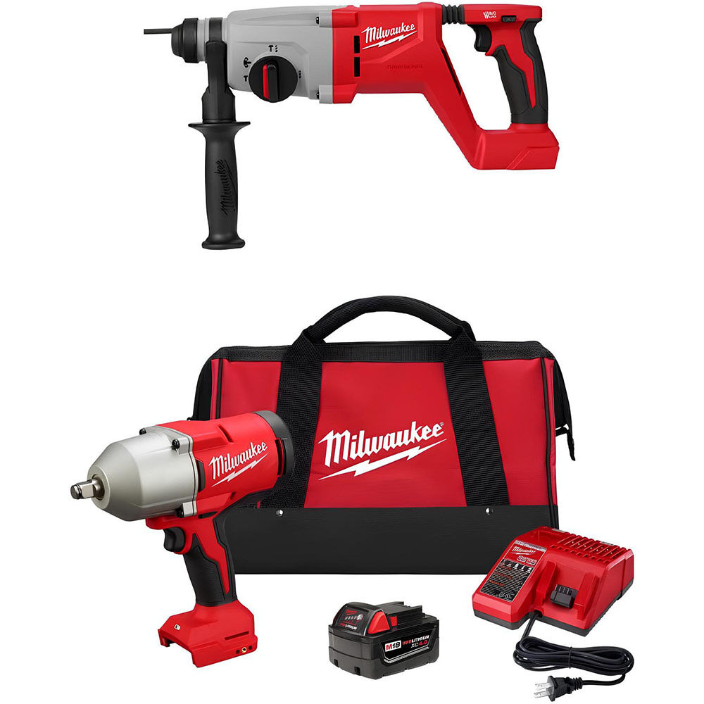 Milwaukee M18 Rotary Hammer & Impact Wrench W/FrictionRing Combo Kit Bundle, large image number 1
