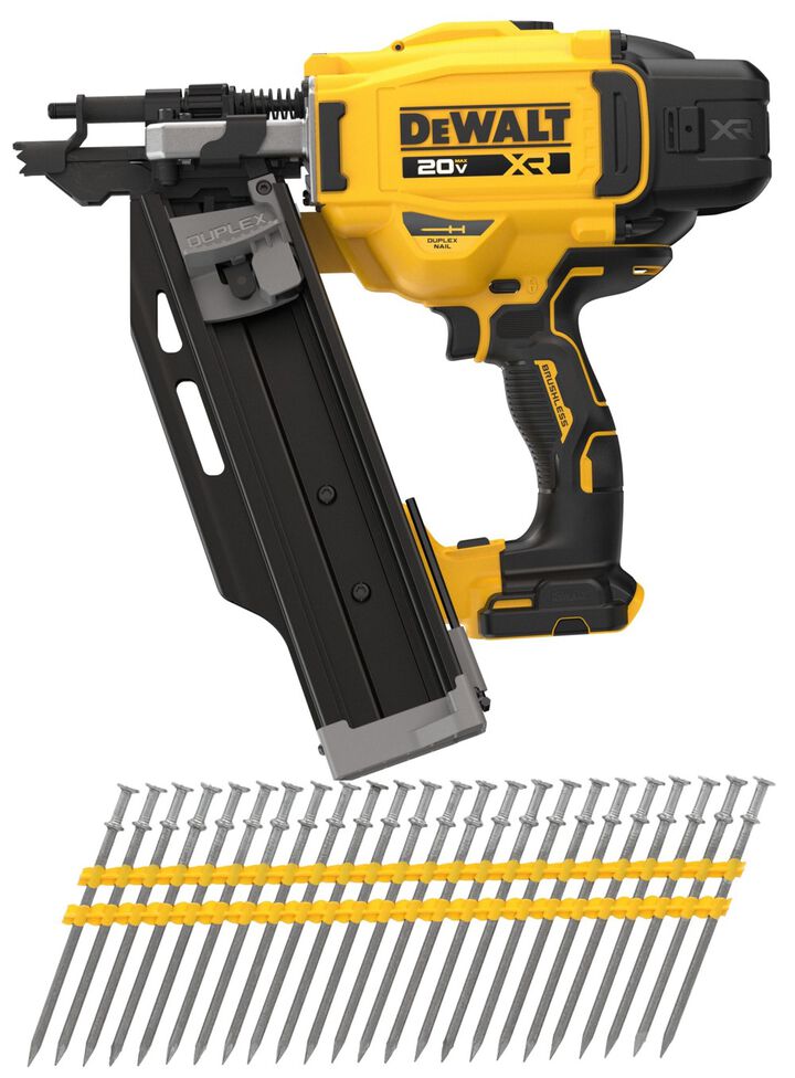 DEWALT 20V Max XR 21 Degree Plastic Collated Duplex Nailer (Bare Tool) and 16D 3-1/2 Inch x 0.131 Inch Collated Duplex Nail Bundle