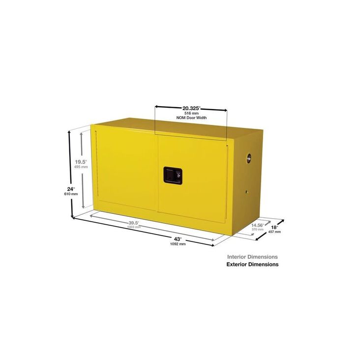 Justrite 17 Gallon Yellow Steel Manual Close Flammable Cabinet, large image number 1