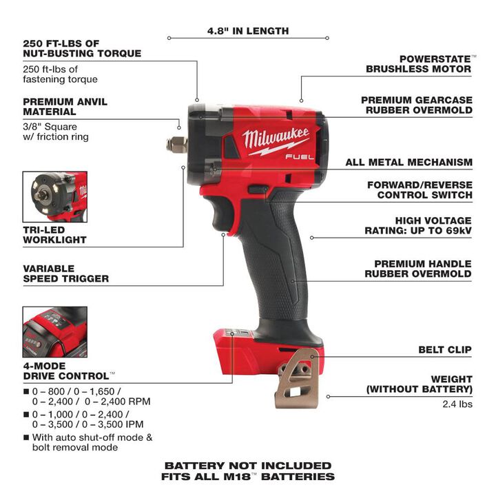 Milwaukee M18 FUEL 3/8 Impact Wrench with Friction Tool Reconditioned (Bare Tool), large image number 6