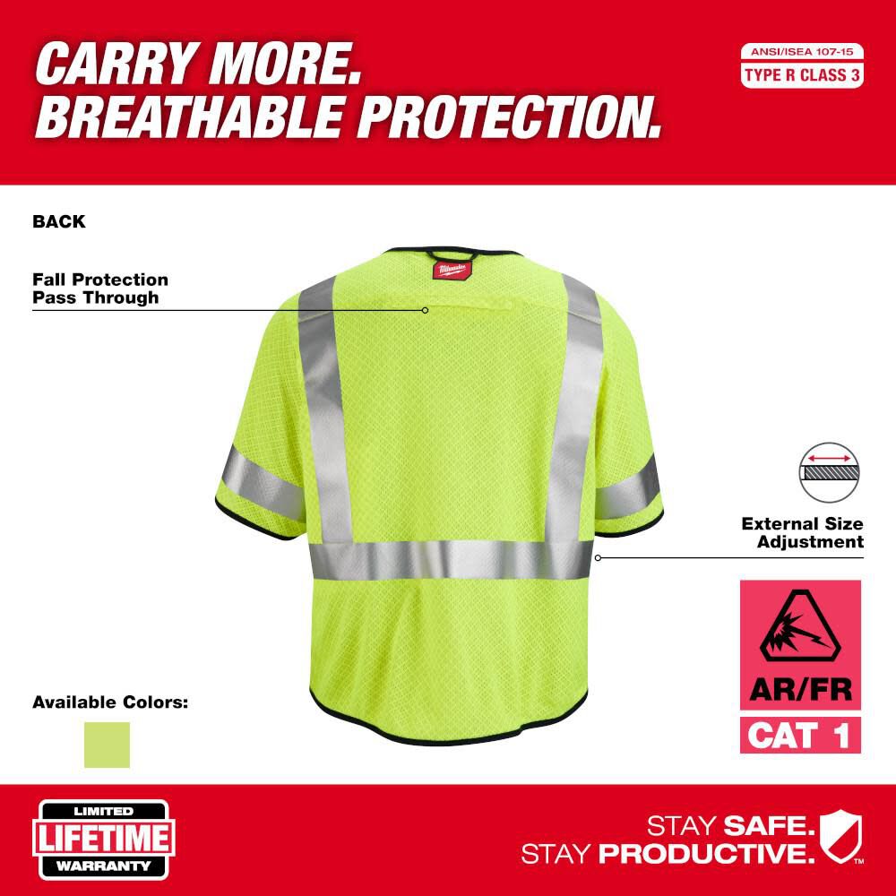 Milwaukee High Vis Safety Vest Yellow Class 3 Mesh AR/FR Cat 1 S/M, large image number 4