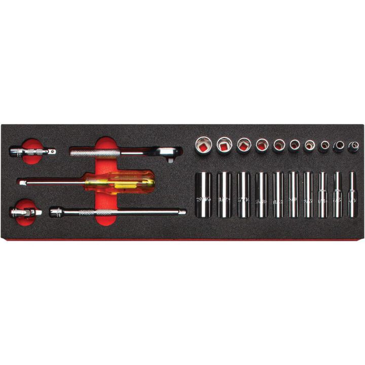 Proto 1/4in Drive 6p Socket Set 25pc with Foam Insert