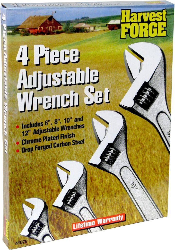 Allied International Harvest Forge Forged Carbon Steel Adjustable Wrench Set, 4 Pieces