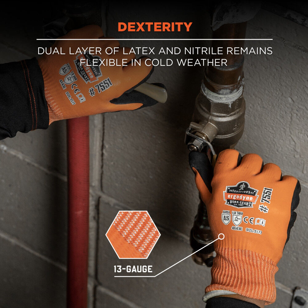 Ergodyne ANSI A5 Coated Waterproof Cut Resistant Gloves, Orange and Black, Large, large image number 5