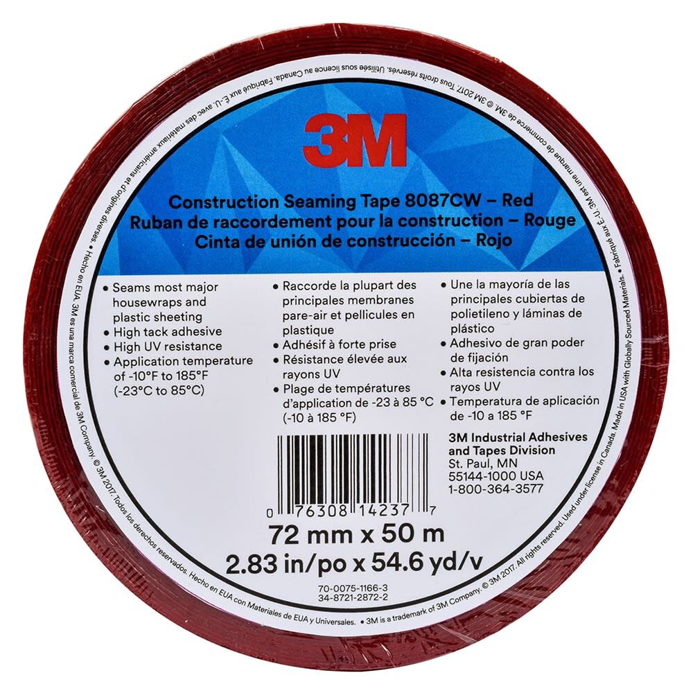 3M 50 m x 2.83 Inch x 3 Mil Construction Seaming Tape, Red, large image number 1