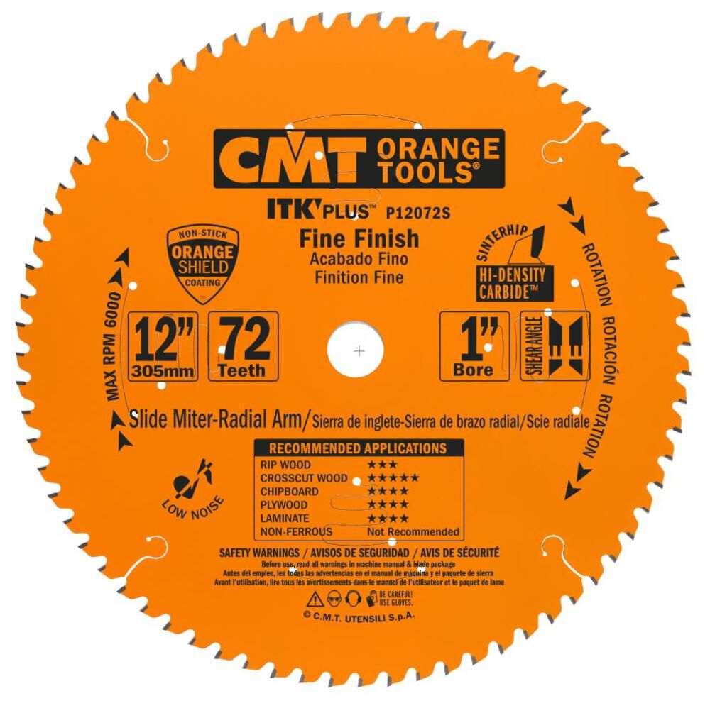 CMT ITK Plus Finih Blade for Sliding Miter Saws 12In x 72T x 1In, large image number 1
