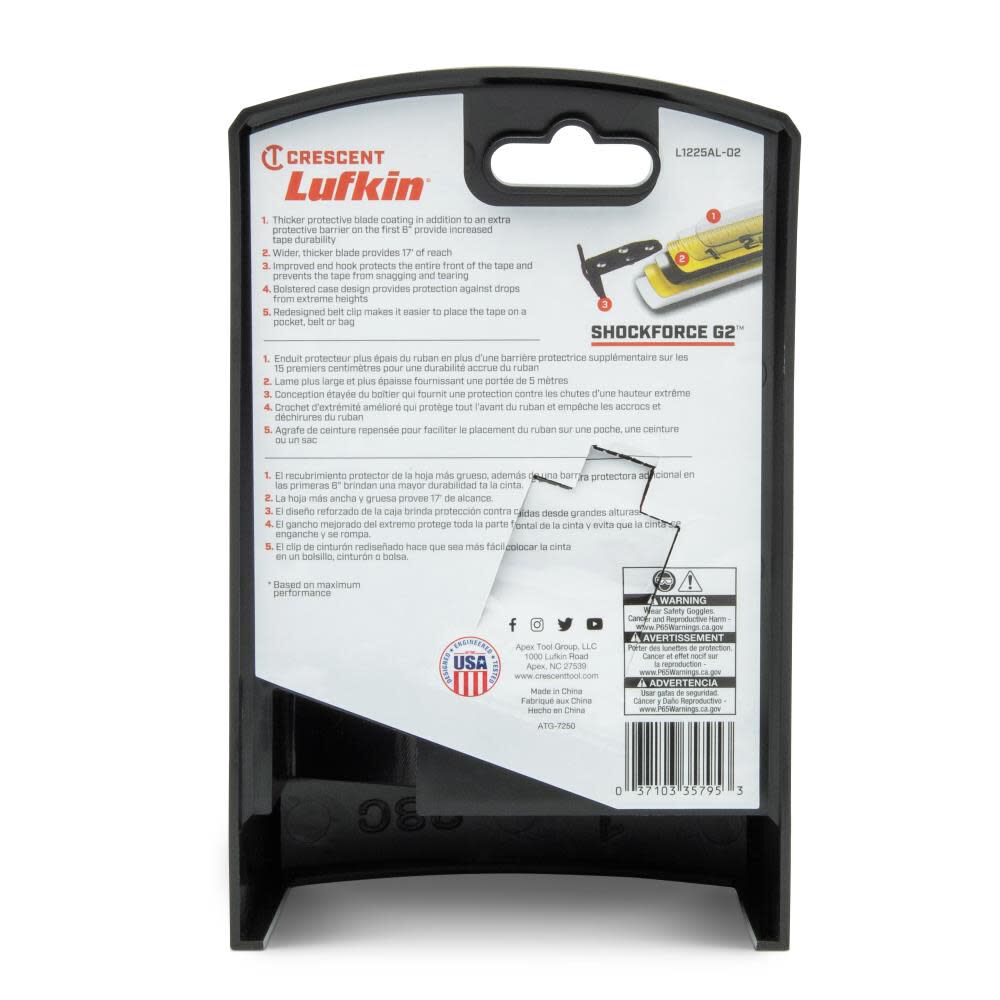 Crescent Lufkin Shockforce G2 Auto Lock Tape Measure 1 1/4in x 25', large image number 4