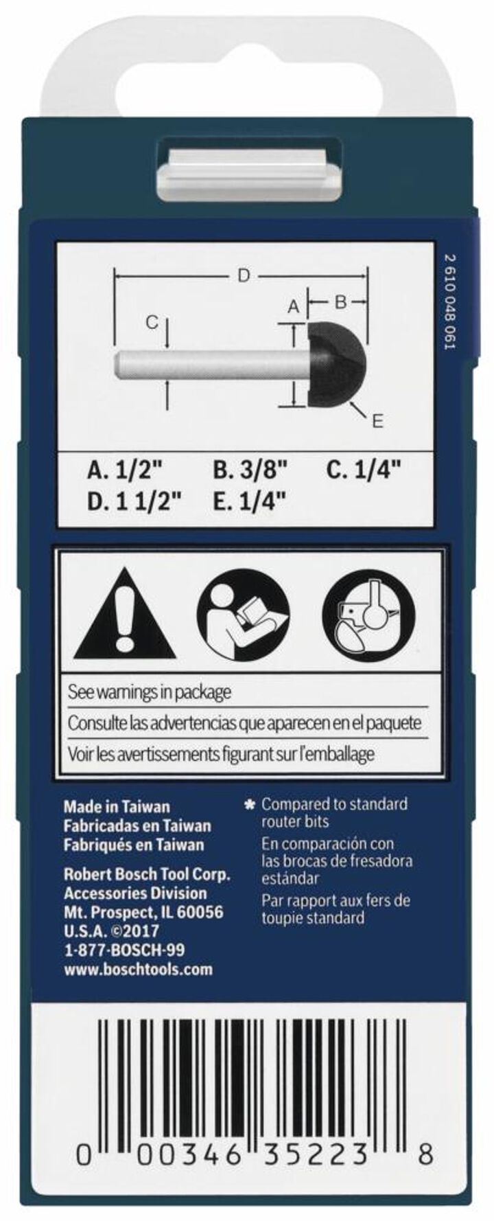 Bosch 1/4in x 1/2in Carbide Tipped Core Box Router Bit, large image number 3