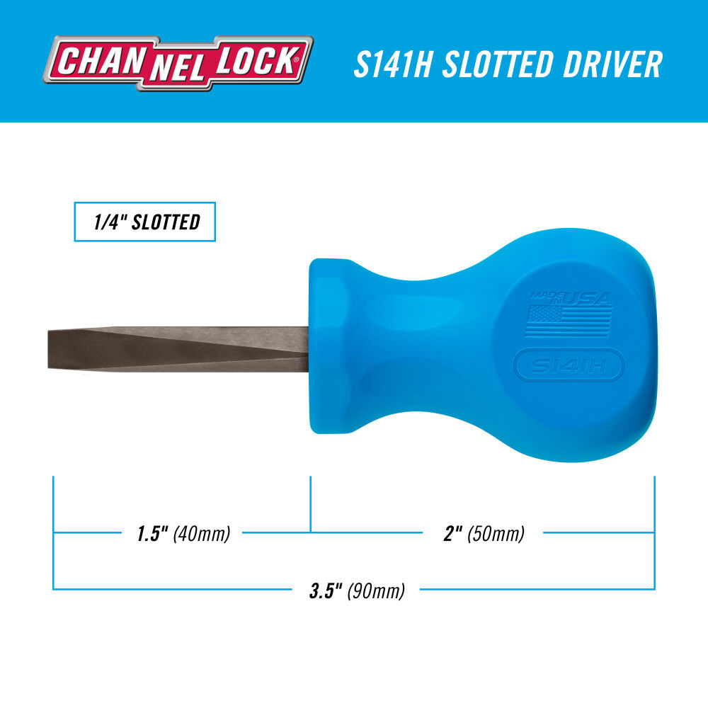 Channellock 1/4 Inch x 1-1/2 Inch Stubby Slotted Screwdriver, large image number 6