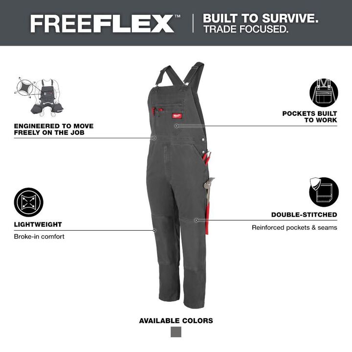 Milwaukee FREEFLEX Unlined Bib Overalls 38x32, large image number 1