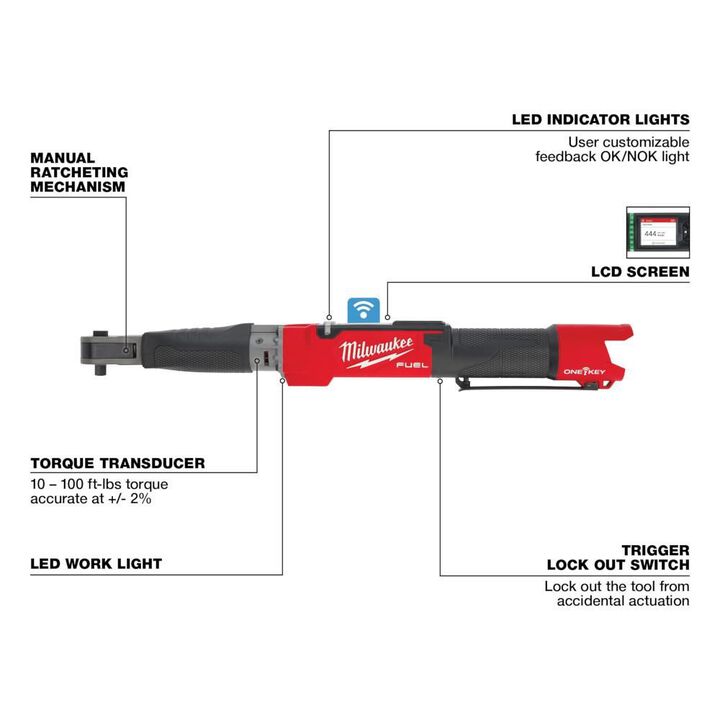 Milwaukee M12 FUEL 3/8inch Digital Torque Wrench with ONE-KEY (Bare Tool), large image number 3